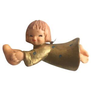 Vintage Anri Ferrandiz Brunette Angel Gold Dress Holding Yam Squash Ornament